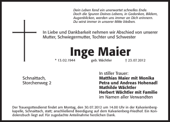 Traueranzeige von Inge Maier von Pegnitz-Zeitung